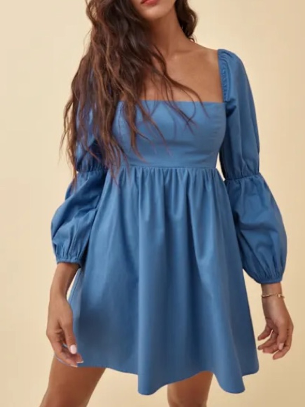 Reformation Michaela babydoll Dress fitted long puff sleeves mini square neck
